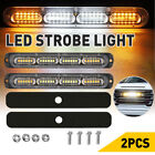 2x 24 LED Amber/White Strobe Lights Bar Car Truck Flashing Warning Hazard Beacon