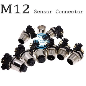 M12 Sensor Connector 3 4 5 6 8 Pin 12 Pins Panel Angled PCB Socket Connectors - Picture 1 of 16