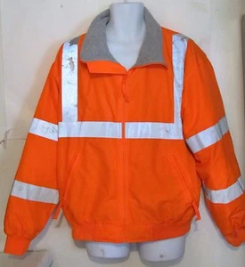Port Authority Mens L Large Polyester Long Sleeve Safety Work Jacket orange j58 - Picture 1 of 4