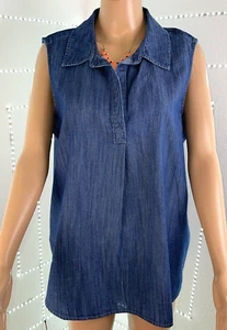 STYLE & CO Shirt Top Blouse Size L Chambray Blue Cotton Sleeveless Comfy - Picture 1 of 7