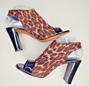 Donald J Pliner Mink Slingback Sz 8 Leopard Print Patent Leather Peep Toe Heel - Picture 1 of 8