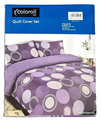 COLOROLL Quilt Cover Set Purple Circles Polyester Cotton Size Double 2M x 2m - Image 1 of 4