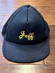 VTG YoungAn Blue Yellow Youth OS Embroidered JEFF Snap Back Mesh Trucker Hat - Picture 1 of 9