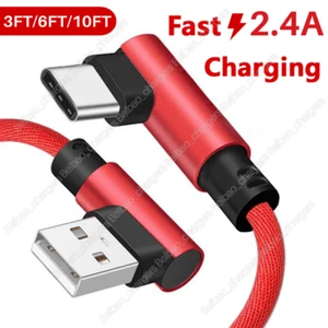 90 Degree Right Angle Braided USB Charger Charging Sync USB Type C Cable Cord - Picture 1 of 16