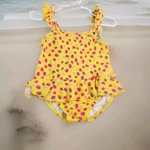 Carters Baby swimsuits 12 months Yellow with strawberries Ruffled VG Cond. - Picture 1 of 3