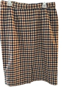 Vintage Pendleton Plaid Wool Skirt Brown Tan Blk Tartan 100% Wool USA Size 16 - Picture 1 of 14