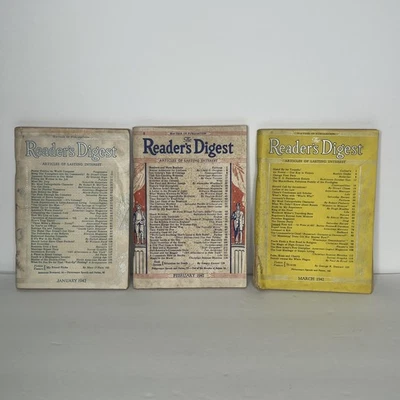 Vintage 1942 Reader's Digest Magazine Lot of 3 Jan Feb Mar WWII Era Softcover - Image 1 of 4