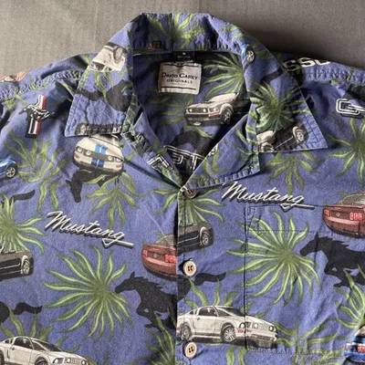 Mustang Hawaiian Shirt Mens Medium Blue Ford Cars Hawaiian David Carey Rayon - Image 1 of 4