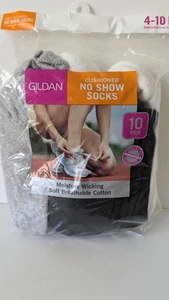 10-Pair Gildan Cushioned No Show Socks in White, Black and Gray Heather - Picture 1 of 2