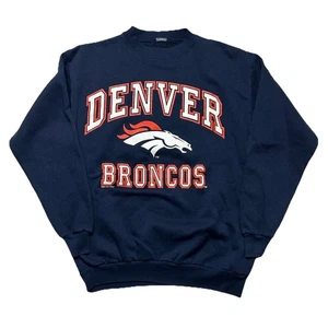 Vintage Denver Broncos Graphic Crewneck Sweatshrit Blue 1997 NFL Sz Small - Picture 1 of 4