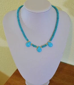 Schöne natürliche blaue Türkis Perlen Birne Gelbgold Handarbeit Halskette - Bild 1 von 8