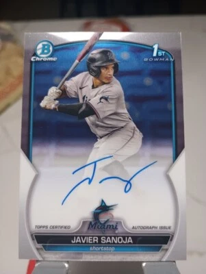 Javier Sanoja 2023 Bowman Chrome 1st Bowman RC #CPA-JSJ Marlins Auto Autograph - Image 1 of 2