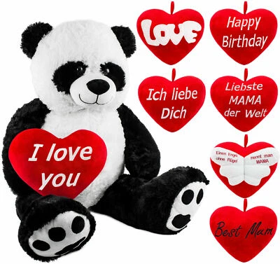 BRUBAKER Peluche géante XXL Panda Nounours 100 cm avec Cœur en Peluche - Photo 1/4