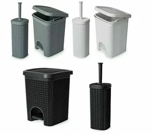 5L Pedal Bin & Toilet Brush Lace Effect Multicolour Plastic Toilet Brush Holder - Picture 1 of 28