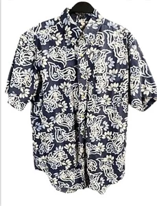 VTG Chaps Ralph Lauren Men Medium Shirt Hawaiian Blue Cotton Short Sleeve Floral - Picture 1 of 13