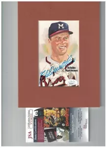 Eddie Mathews Milwaukee Braves Signed Perez Steele Postcard Matted JSA - Picture 1 of 1