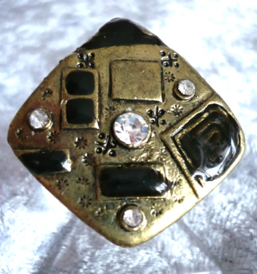 wuchtig + groß Folklore Schmuck Ring schwarz alt gold bronze + STRASS NEU - Bild 1 von 3