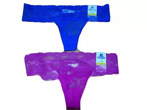 New B.Tempt'd 2 Pair Thong  Panty size Medium  Pink  Blue Lace - Picture 1 of 7