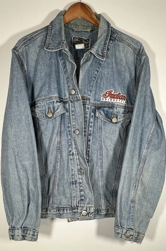Chaqueta vaquera vintage Indian Motorcycle de gran tamaño bordada talla L parches Foto 1 de 4