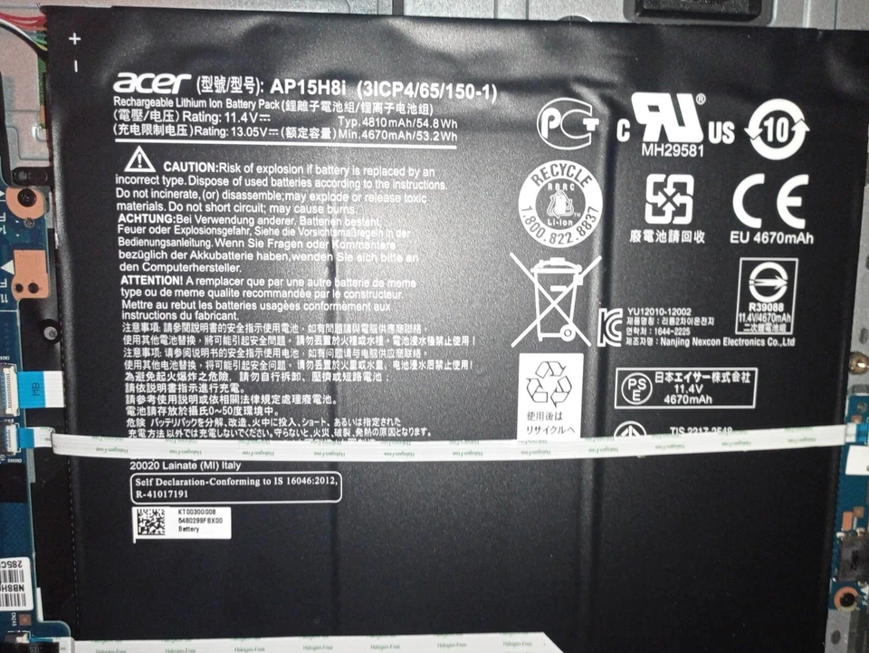 Batería de repuesto Acer AP15H8i 11.4 V 4670 mAh para computadora portátil Aspire One Foto 1 de 1