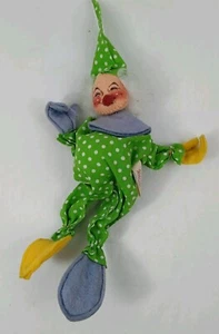 Vintage Annalee Clown Doll 1971 Green And White Polka Dot  - Bild 1 von 7