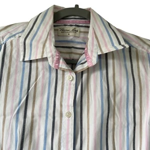 Thomas Cook Top Size 8 White Striped Button Up Short Sleeve - Picture 1 of 10
