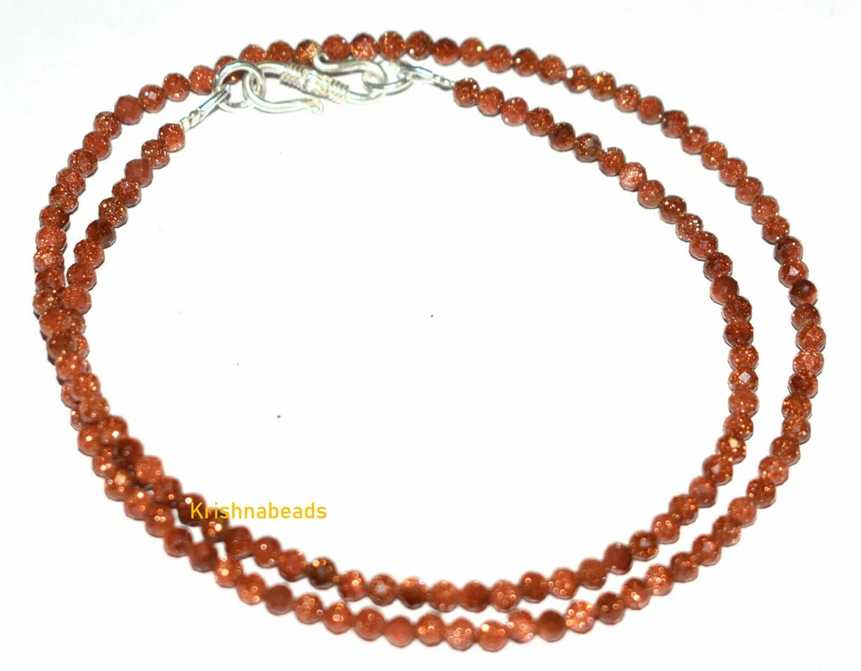 Collar de cuentas de piedras preciosas facetadas redondas de 3 mm de piedra solar marrón natural de 18 pulgadas Foto 1 de 4