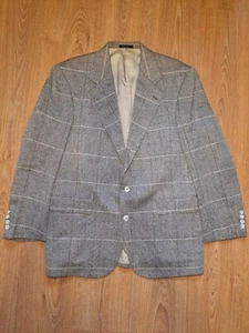 TWEED HERRINGBONE Club Room Sport Coat Mens 44R Windowpane Blazer Suit Jacket - Picture 1 of 11