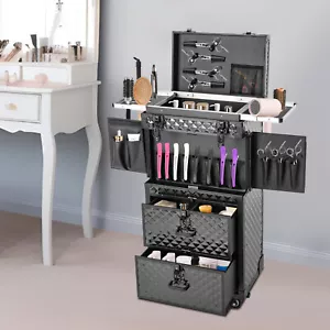 Estuche de tren de maquillaje enrollable bloqueable estuche de viaje cosmético de peluquería con ruedas - Imagen 1 de 24
