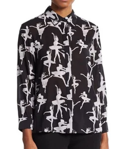 Alice + Olivia Willa Ballerina Ballet Dancer Silk Blouse Top Black White S - Picture 1 of 15