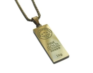 9 kt Gelbgold Barren Anhänger Halskette Kette für Männer Zigeuner Belcher Gold gefüllt - Bild 1 von 3