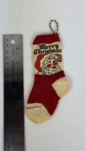 Vintage Miniature Christmas Stocking Ornament Knit Red and White Santa 5.5" - Picture 1 of 2
