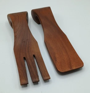 Vintage Teak Wood Fork And Spoon Salad Serving 2 Piece - Picture 1 of 6