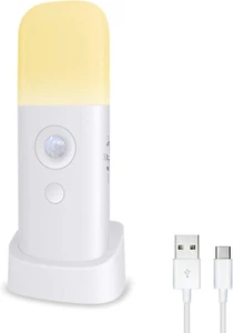 Motion Sensor LED Night Light USB Rechargeable Dimmable Warm White for Kids Room - Picture 1 of 12