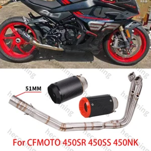 Carbon Muffler For CF-Moto 450SR 450NK 450SS 2022-2024 Exhaust Front Mid Pipe - Picture 1 of 8