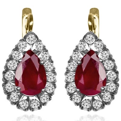 14k Yellow & White Gold Lab Created Ruby & Diamond Earrings - Image 1 of 4