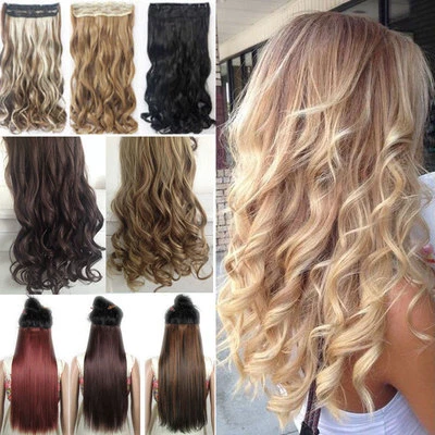 US Seller Clip in hair extensions one piece half full head human Long 17-30inch - Image 1 of 4
