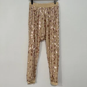 Pantalones harén Free People para mujer talla pequeña lentejuelas beige abertura alta hippie boho - Imagen 1 de 9