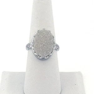 Anillo Vintage Estate Plata de Ley 925 Blanco Druzy Cuarzo Talla 7, 6.8g Ornamentado - Imagen 1 de 11