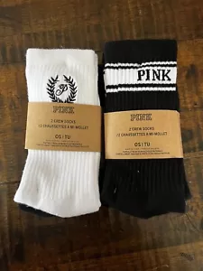 Victoria's Secret PINK 4PACK CREW SOCK Logo  Black /white - Picture 1 of 2