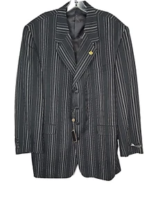 Stacy Adams Baron Revo Men's Blazer Suit Jacket 44L Black/ White Pinstripe - NWT - Bild 1 von 9