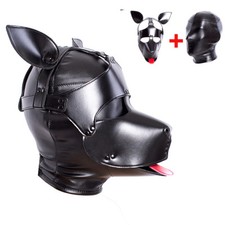 2 in 1 PU Leather Dog Hood Head Hood Headgear Slave