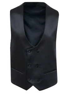 HERREN BAUCHWESTE SCHWARZ DOPPELREIHIG SATIN SLIM FIT ELEGANT FORMELL ZEREMONIE - Bild 1 von 3