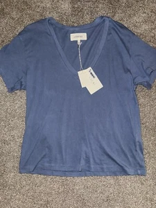 NWT The Great The V Neck Short Sleeve Tee T Shirt Top Blue Size 1 Small S - Picture 1 of 3