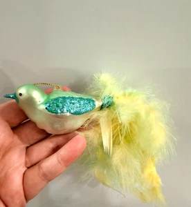 Blue Glitter Feather Bird Ornament - Picture 1 of 10