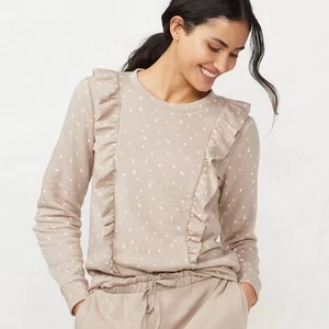 Sudadera LC Lauren Conrad Pequeña Floral Volantes Cuello Redondo  - Imagen 1 de 6