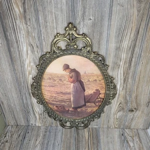 Vintage Angelus Jean Francois Millet Print Farmer's Wife, Oval Ornate Frame - Picture 1 of 6