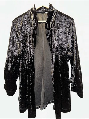 Blazer grande negro de terciopelo aplastado frente abierto fiesta gótico grunge para mujer Foto 1 de 4