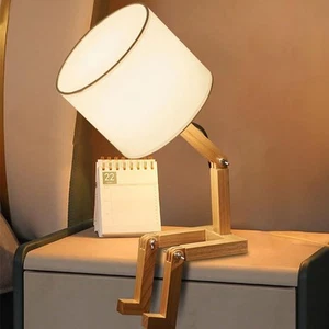 Cute Desk Lamp, Unique Table Lamp,Wooden Bedside Lamps Fun Quirky White  - Picture 1 of 9