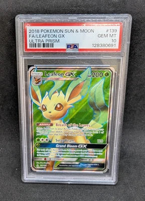 Pokemon PSA 10 GEM MT Leafeon GX 139/156 Ultra Prism Full Art Holo 2018 S#0691 - Image 1 of 2